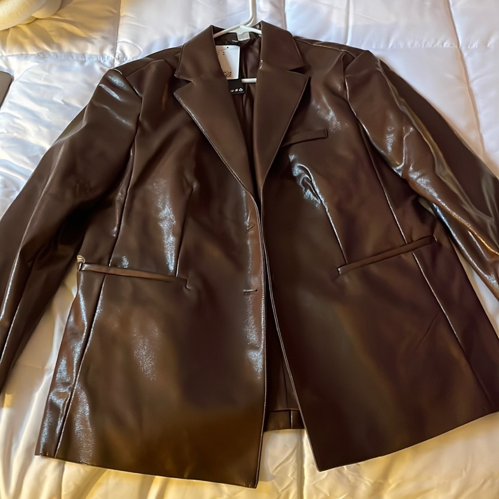 Brown faux leather HM blazer